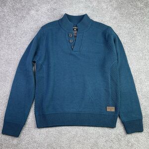 Emerald Isle Knitwear Galway Wool Blend Sweater Men’s L Teal Button Mock Neck